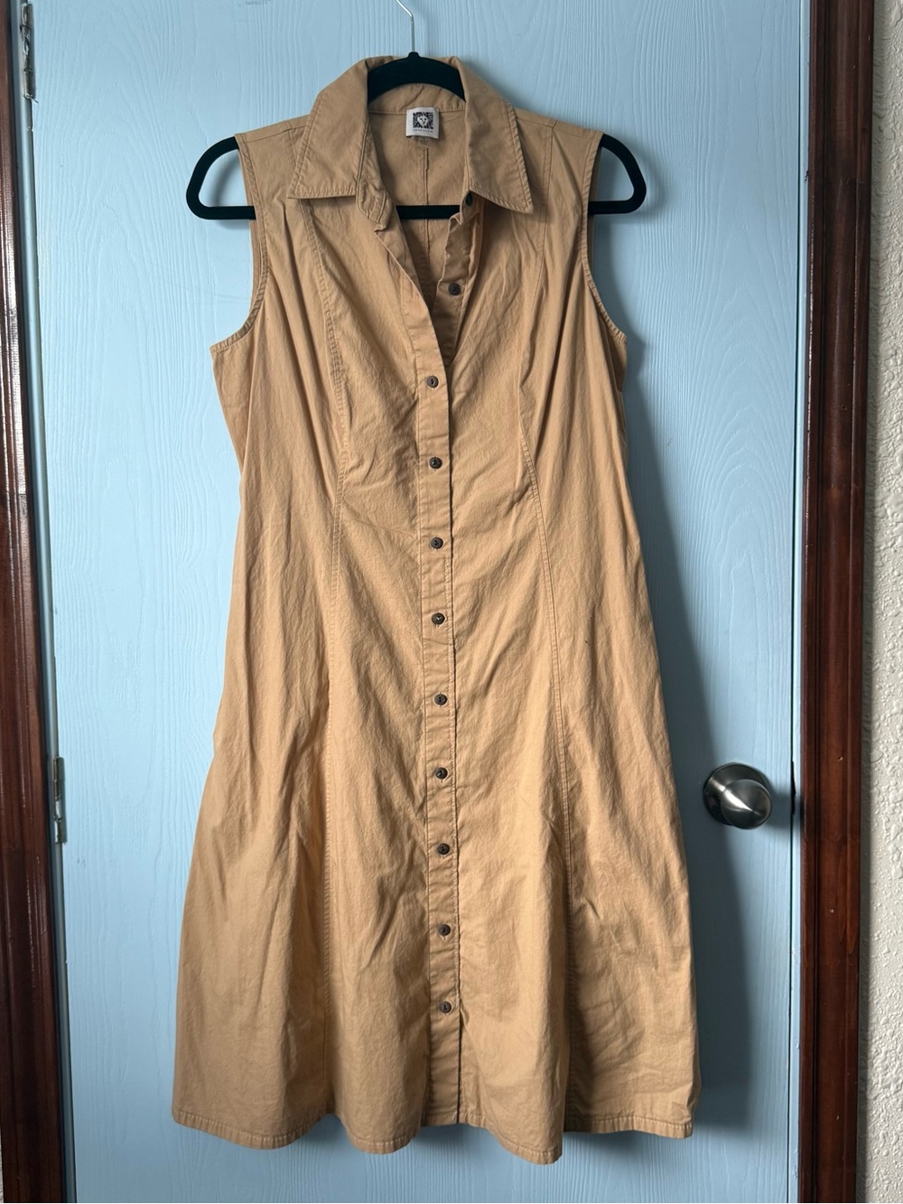Anne Klein Sleeveless Button-Front Tan Midi Dress